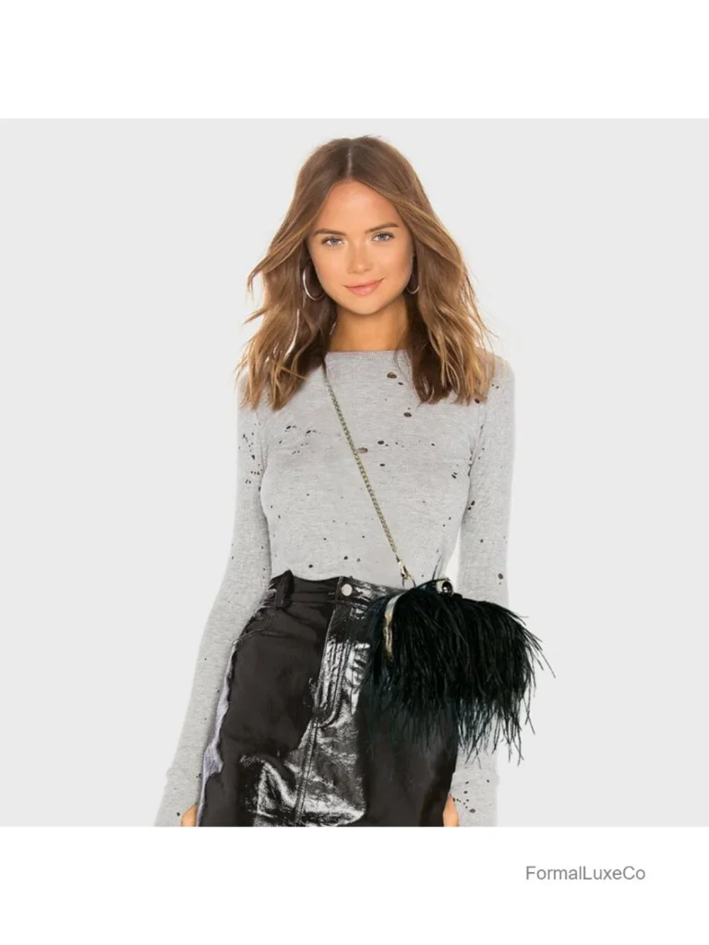 Fluffy Ostrich Feather Clutch Evening Bag with Crystal Twist Lock